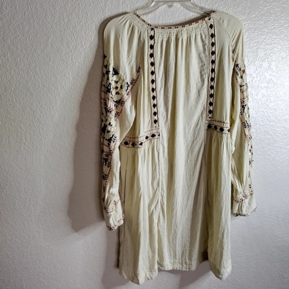 Free People All My Life Embroidered Bohemain deep v neck mini Dress sz L - Picture 4 of 10